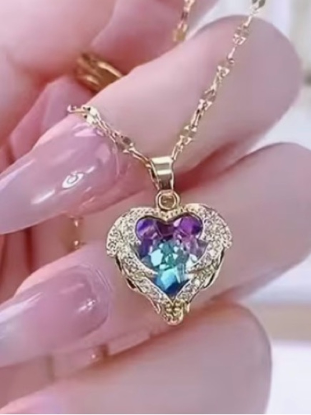 Heart of the Ocean Silver Heart Pendant Necklace with Blue-Purple Crystal - Picture 9 of 11